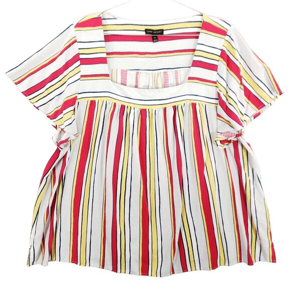 Lane Bryant Shirt Womens 24 Striped Square Neck Flutter Sleeve Jacquard Pullover - Picture 1 of 6